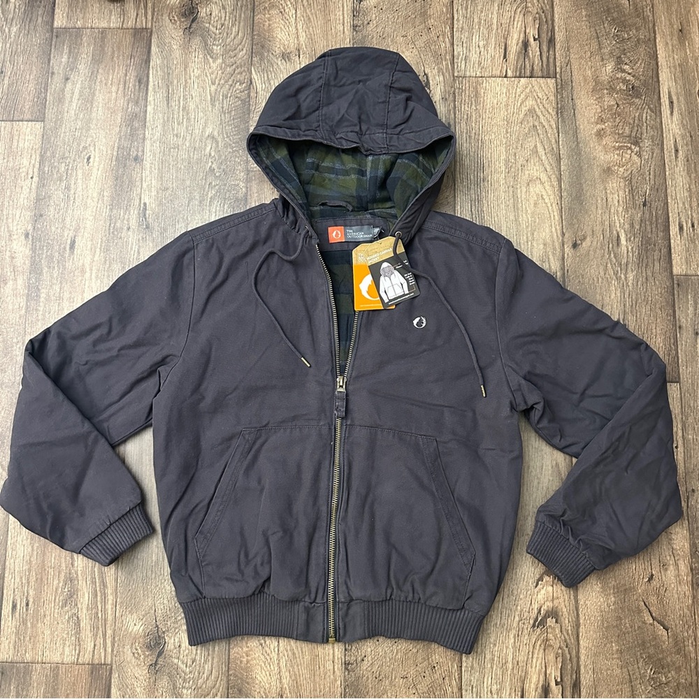 The American Outdoorsman Canvas Fleece Lined Zip Hooded Jacket Men’s Size S Gray